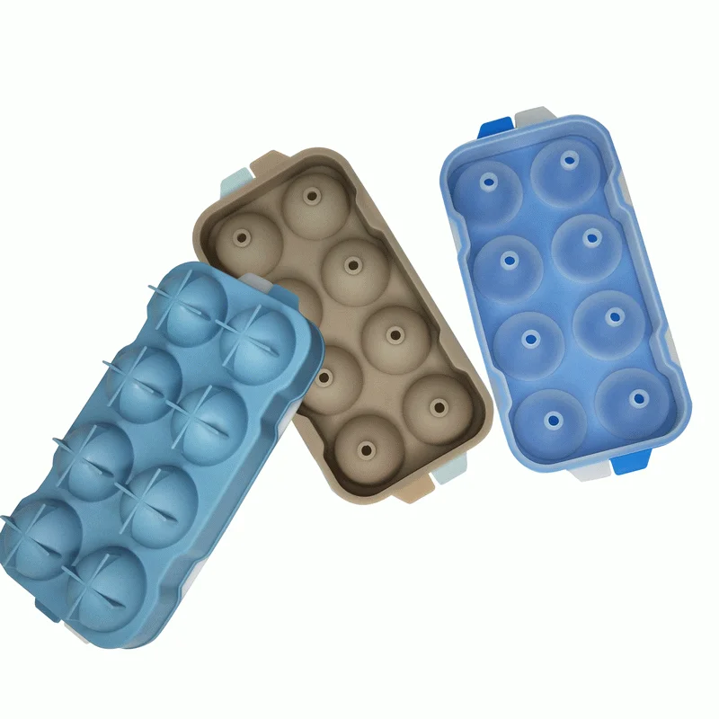 
Custom ice cube tray 8 holes round shape ice ball tray bar accessories whiskey silicone ice cube with lid 