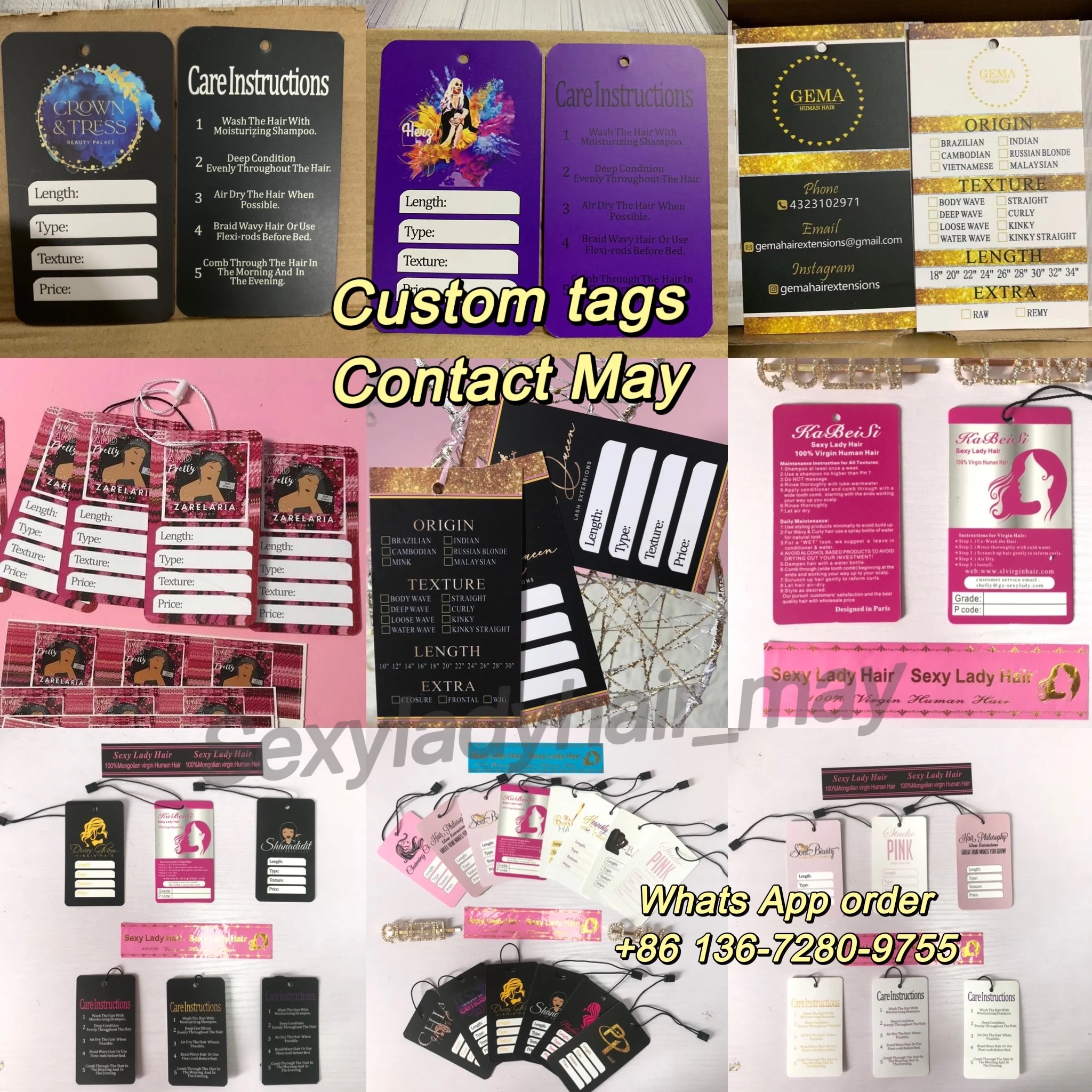 WHOLESALE Free Sample Free Desgin Your Label,Human Extension custom Hair Packaging bundle wraps ,Private Label wigs tags