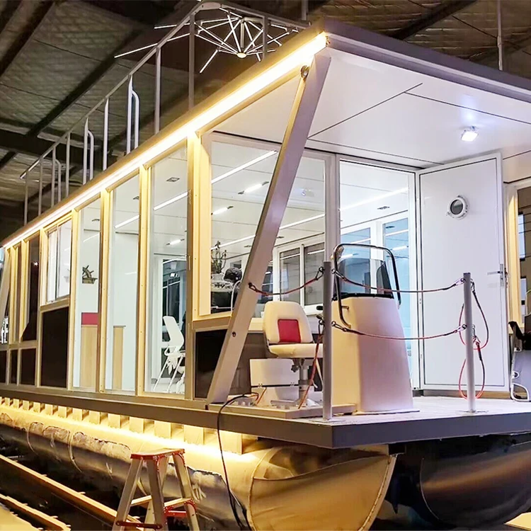 Boats Manufacturers Wholesale Aluminum Party Boat Luxury Pontoon House Boat With Slide And Cabin House Cruiser