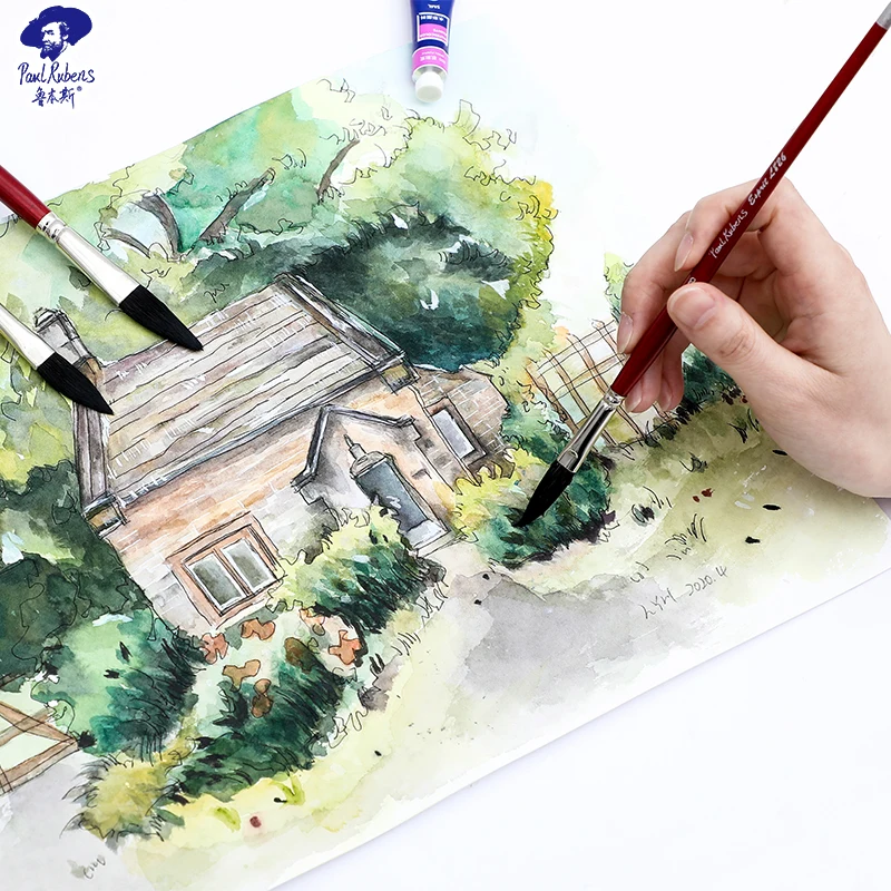 Paul Rubens Brush Artist Watercolor Paint Pen Art Supplies Brushes for Acrylic Painting Log Penholder Drawing Set L826-18#