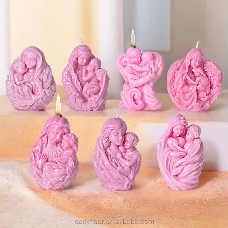 Early Riser 3D Mother Holding a Child Candle Mold Resin Casting Silicone Mold for DIY Aromatherapy Candles Wax Home Decoration