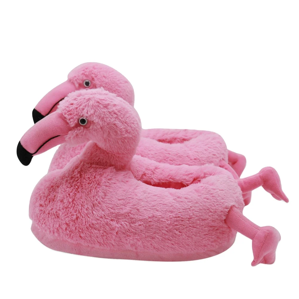 Winter cute cartoon warm love flamingo children plush slippers women wholesale