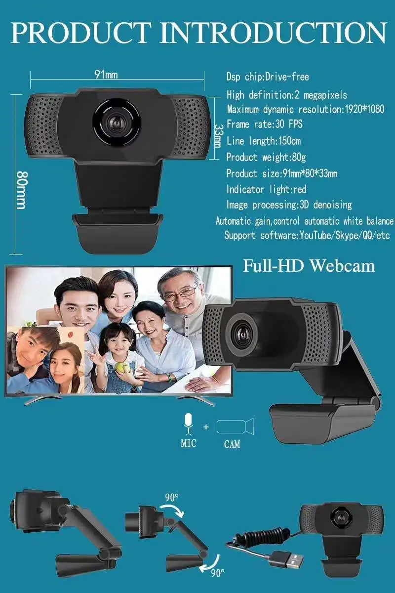 Hot selling streaming webcam full hd 1080p laptop webcam 2.0mp mini web camera