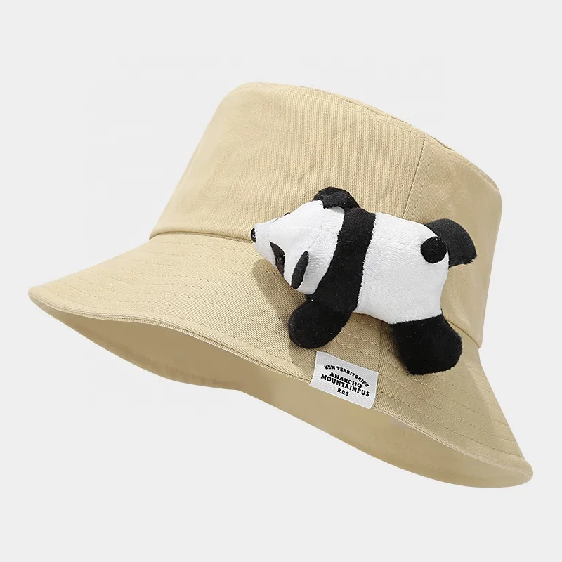 Wholesale Newest Design Panda Doll Cute Fashion Outdoor Travel 6 Colors Foldable Cotton Bucket Hat Original