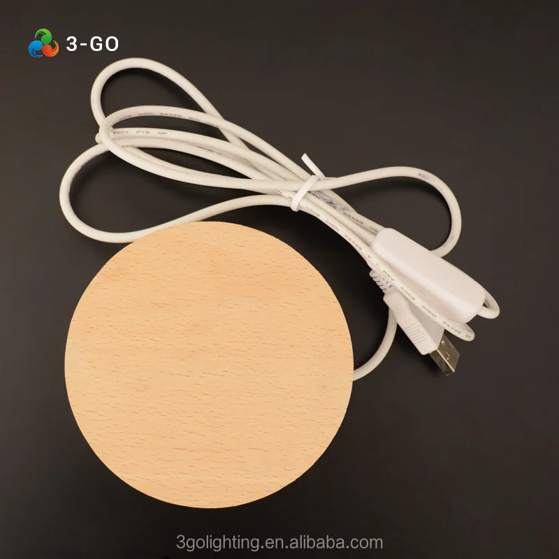 Wholesale Price Button Switch 3d ABS Wood like Night Light Round Wood LED Lamp Base for Acrylic
