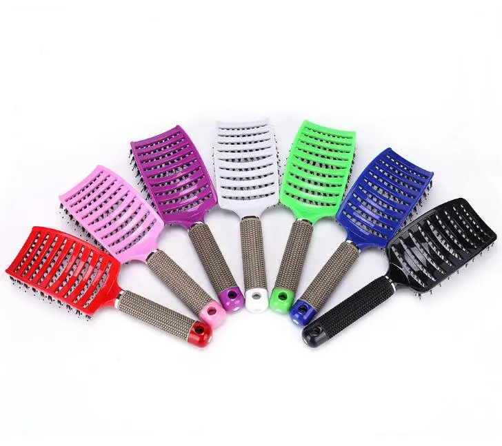 Large curved air cushion comb with multiple colors for hair salon stylists to use smoothly