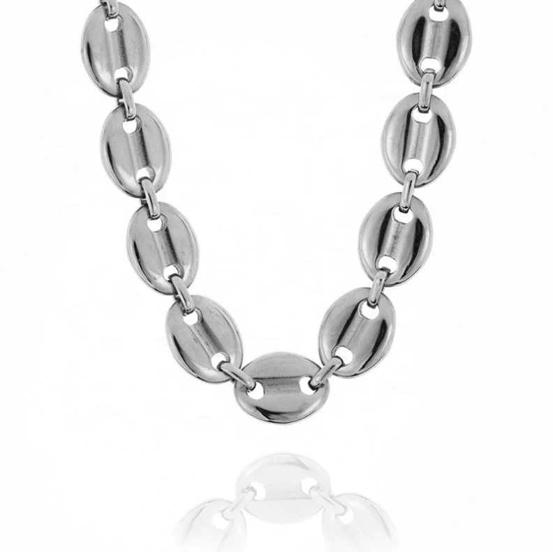 Custom Fashion Jewelry Classic Simple Stainless Steel Silver Choker 13mm Coffee Beans Chain Link Necklace for Men Women Gift
