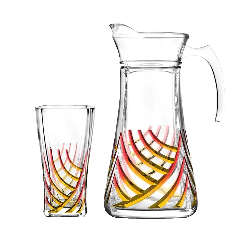 customized china supplier high  quality sprayed color 7pcs classic glass drinking set special base pitcher and tumbler set