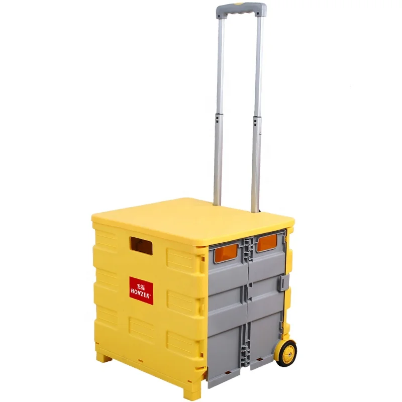 top sale Folding Shopping Cart collapsible portable  plastic grocery shopping trolley cart with wheels  Adjustable Handle grocey