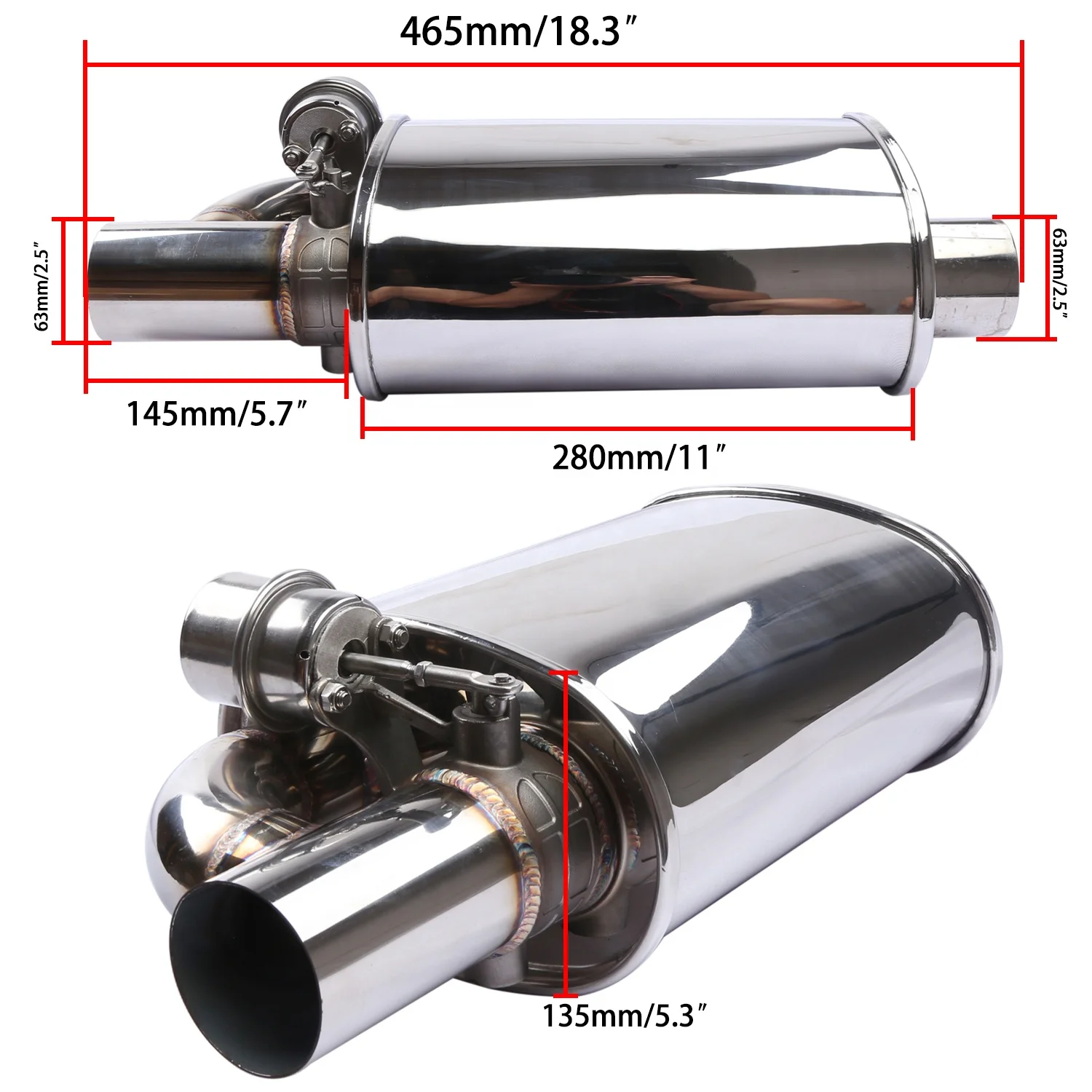 2,5 калибр, универсальный Выпускной глушитель из нержавеющей стали, 51/63/76 мм, вакуумная или электронная глушительная система