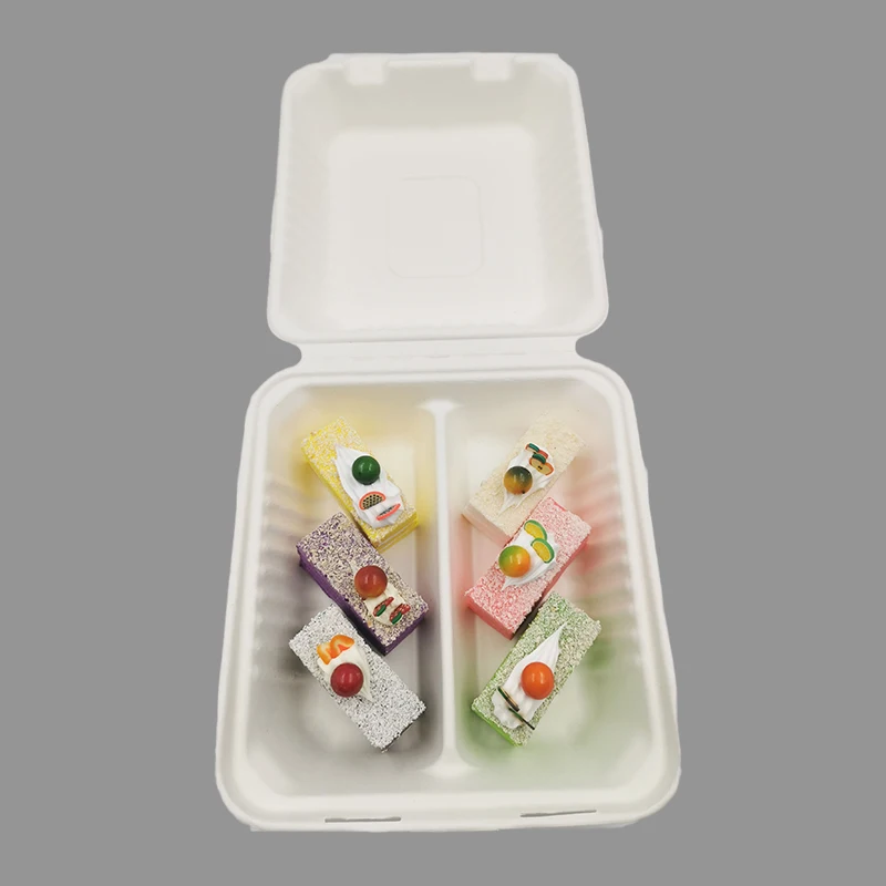 disposable 100% biodegradable eco clamshell sugarcane bagasse packaging takeout paper bento lunch box