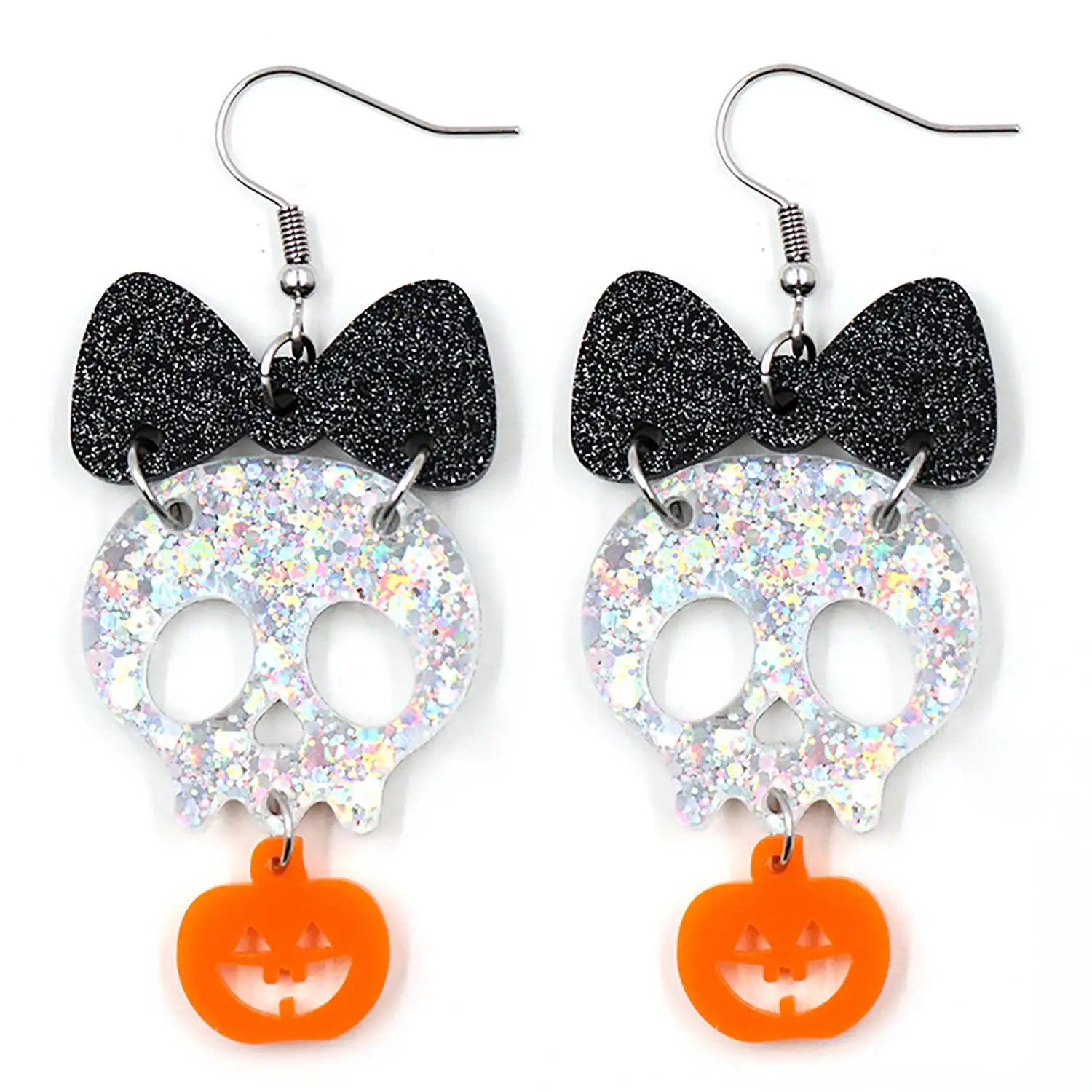 YYXER2541 New Bow Skull Pumpkin Acrylic Dangle Earrings Gold Plated Laser Cut Halloween Pearl Diamond Trendy Women Weddings