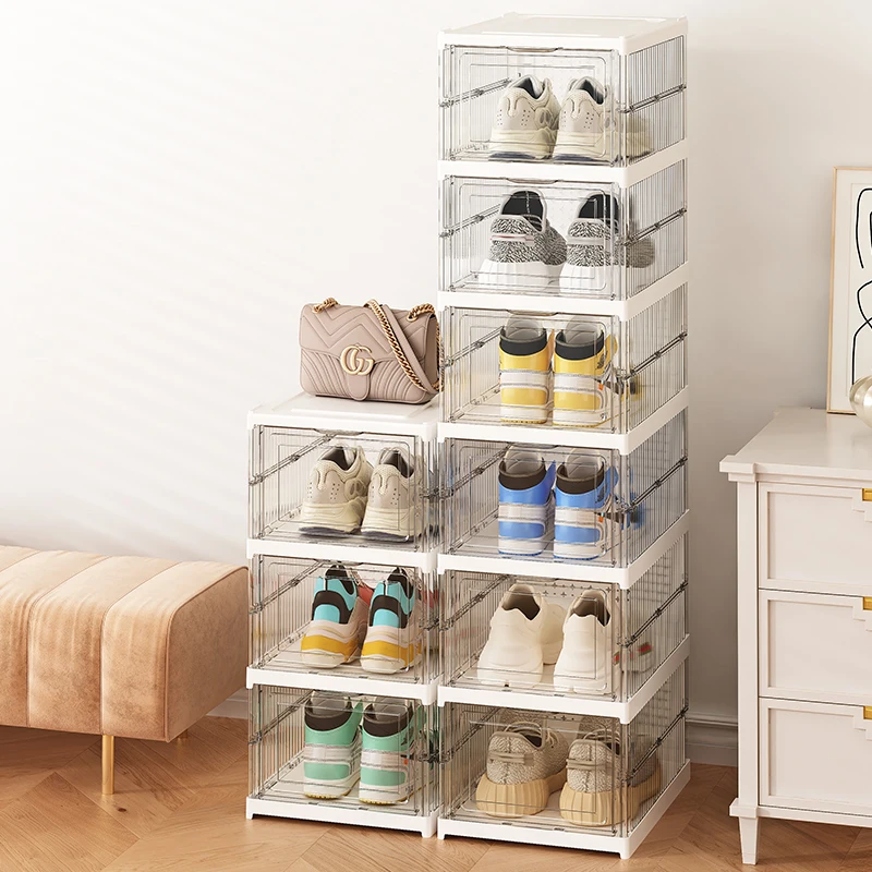 Wannuo Fashion Transparent Shoe Box Easy To Install Plastic Folding Clear Shoe Case 1/3/6 Tiers Shoe Boxes & Organiser