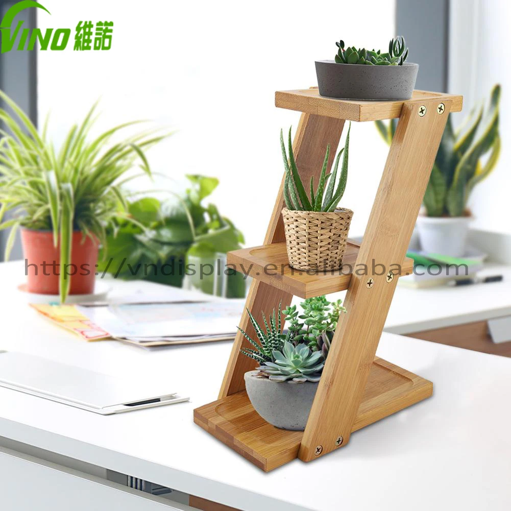 Bamboo Plant Stand 3 tier storage stand Narrow Shelf Unit Small wood 3 tiers plant shelf