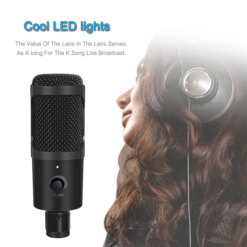  Конденсаторный USB-микрофон для студийной записи со штативом и подставкой компьютерных трансляций игр