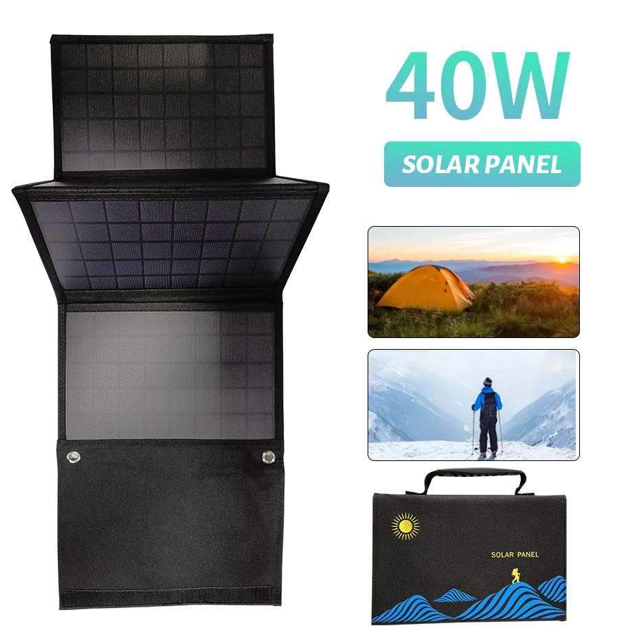 Foldable Solar Panel 5V Portable Battery Charger USB Port Outdoor Waterproof Power Bank for Phone PC Car RV Boat