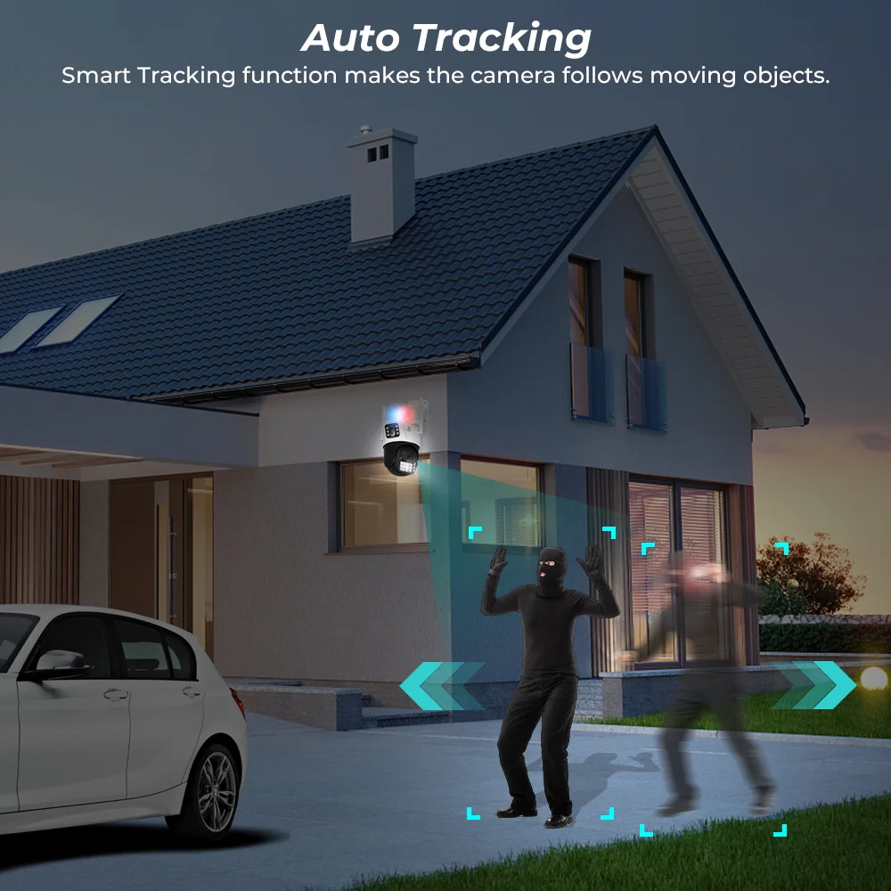 6Mp Dual Lens Outdoor Wifi Ptz Webcam Smart Home Pan Tilt 360Degree Wireless Security Ip Camera With Siren Colorful Night Vision