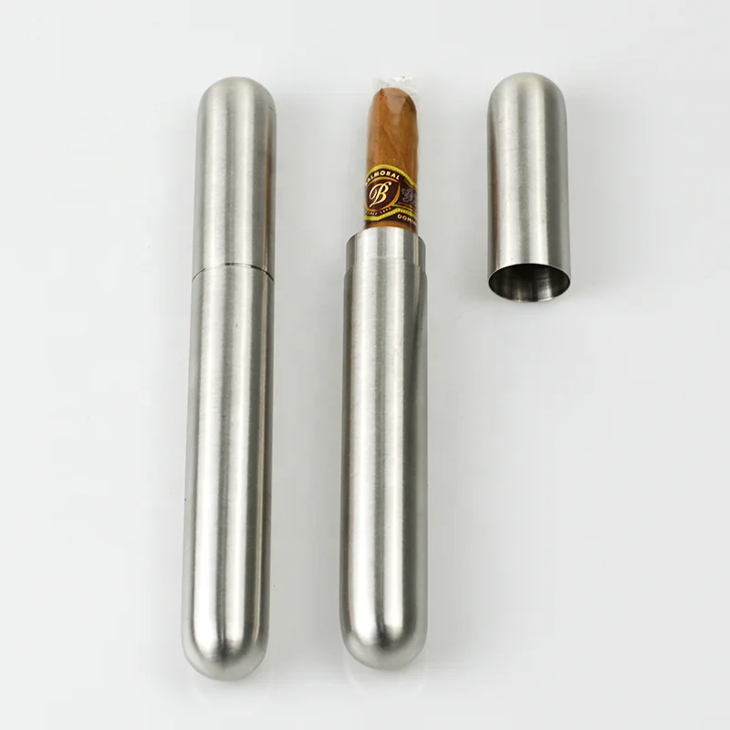 Custom 1 PCS Portable Cigar humidor Travel holder Cigarettes cigar box Metal Stainless Steel tube case