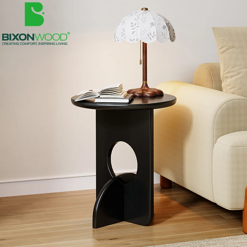 BIXONWOOD Wabi Sabi Oak Soild Wood Side Table Modern Minimalist Log Round Coffee Tables for Living Room