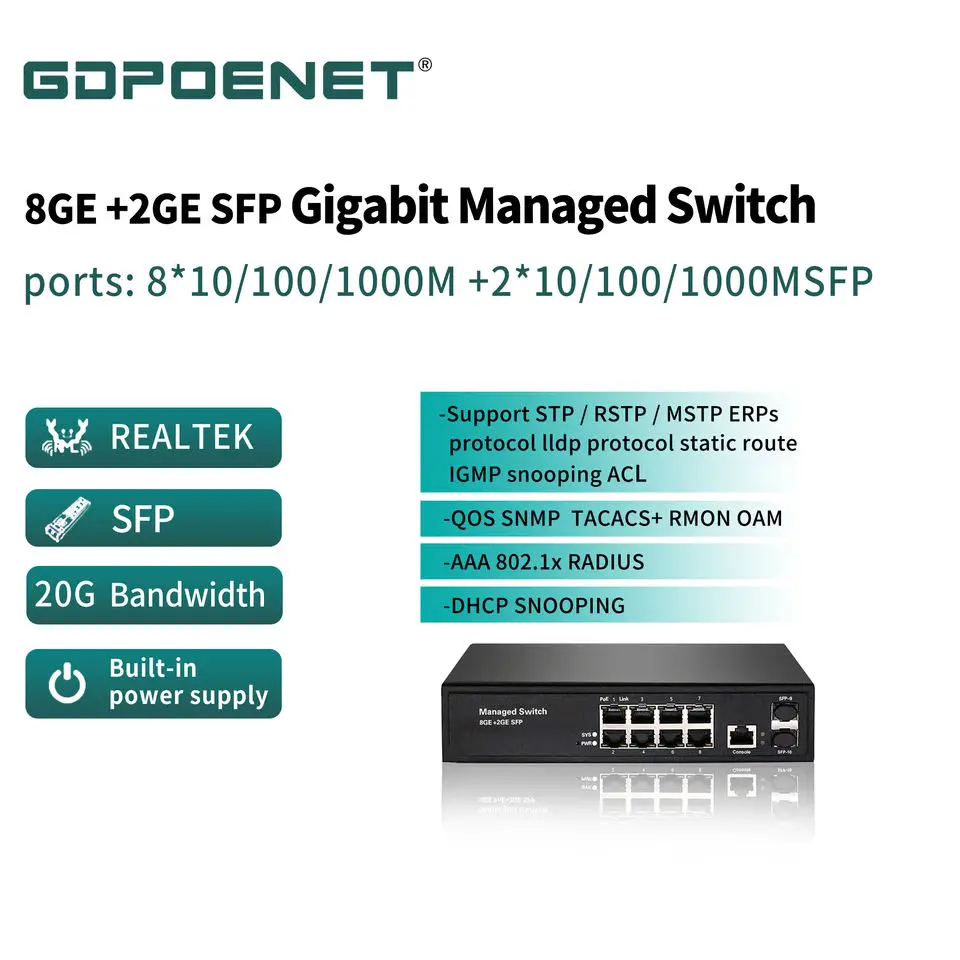 10/100/1000mbps CCTV System L2 Managed Network Switch 8 16 24 48 port Gigabit PoE Switch with SFP Port