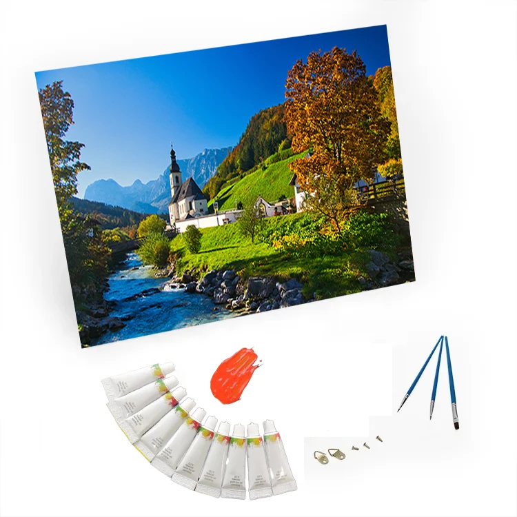 Mountain And Tree Natural Scenery Painting Paint By Number Kits On Canvas Custom Framed Painting By Numbers For Wall Decor