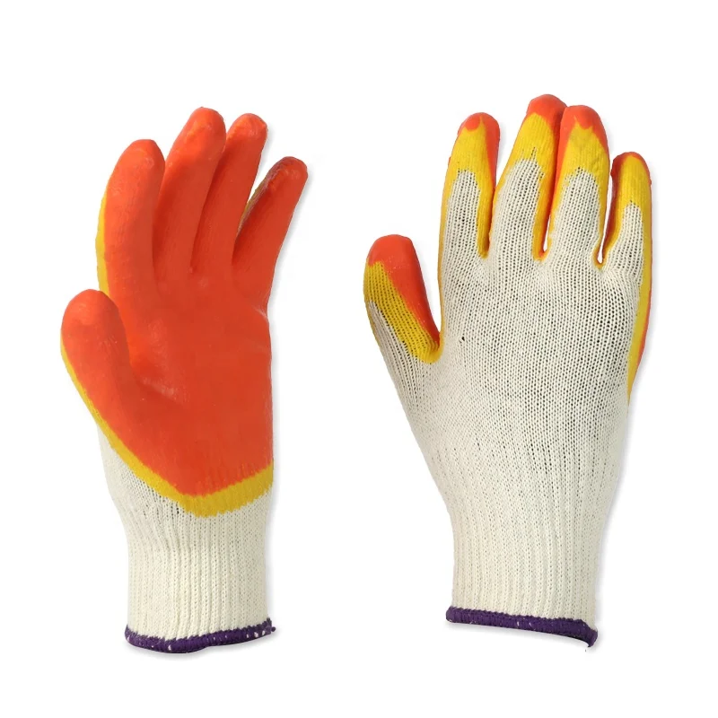 Best Quality 10gauge Orange Latex Smooth Coated White Cotton Liner Safety Working Gloves Double Latex Palm Rubber Dipped Gloves