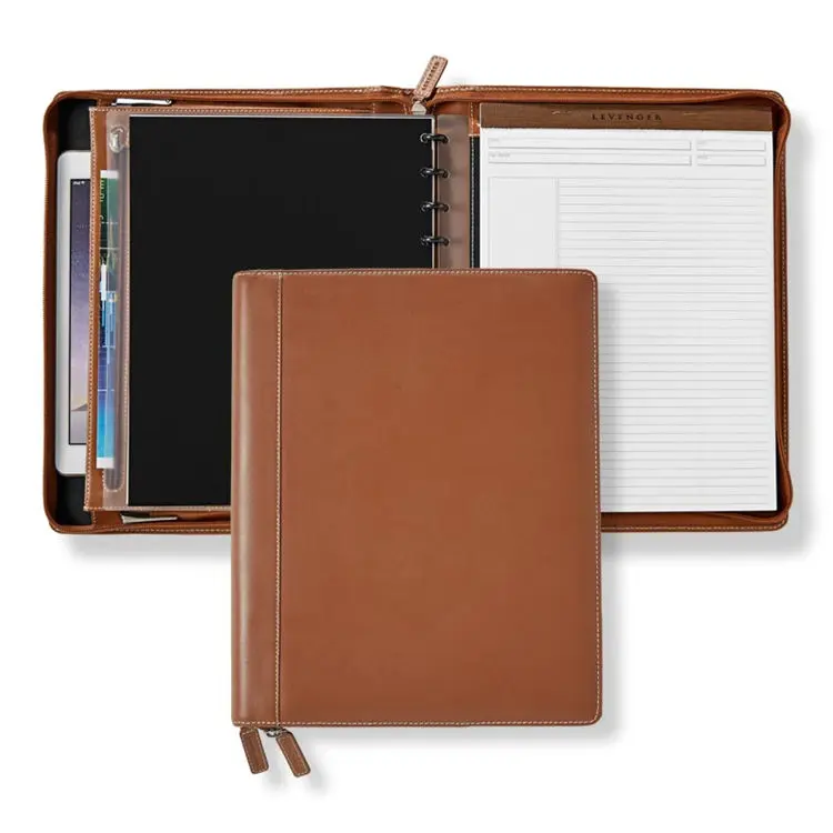 Personalized Design Padfolio Documents File Holder Organizer Leather Zipper Portfolio