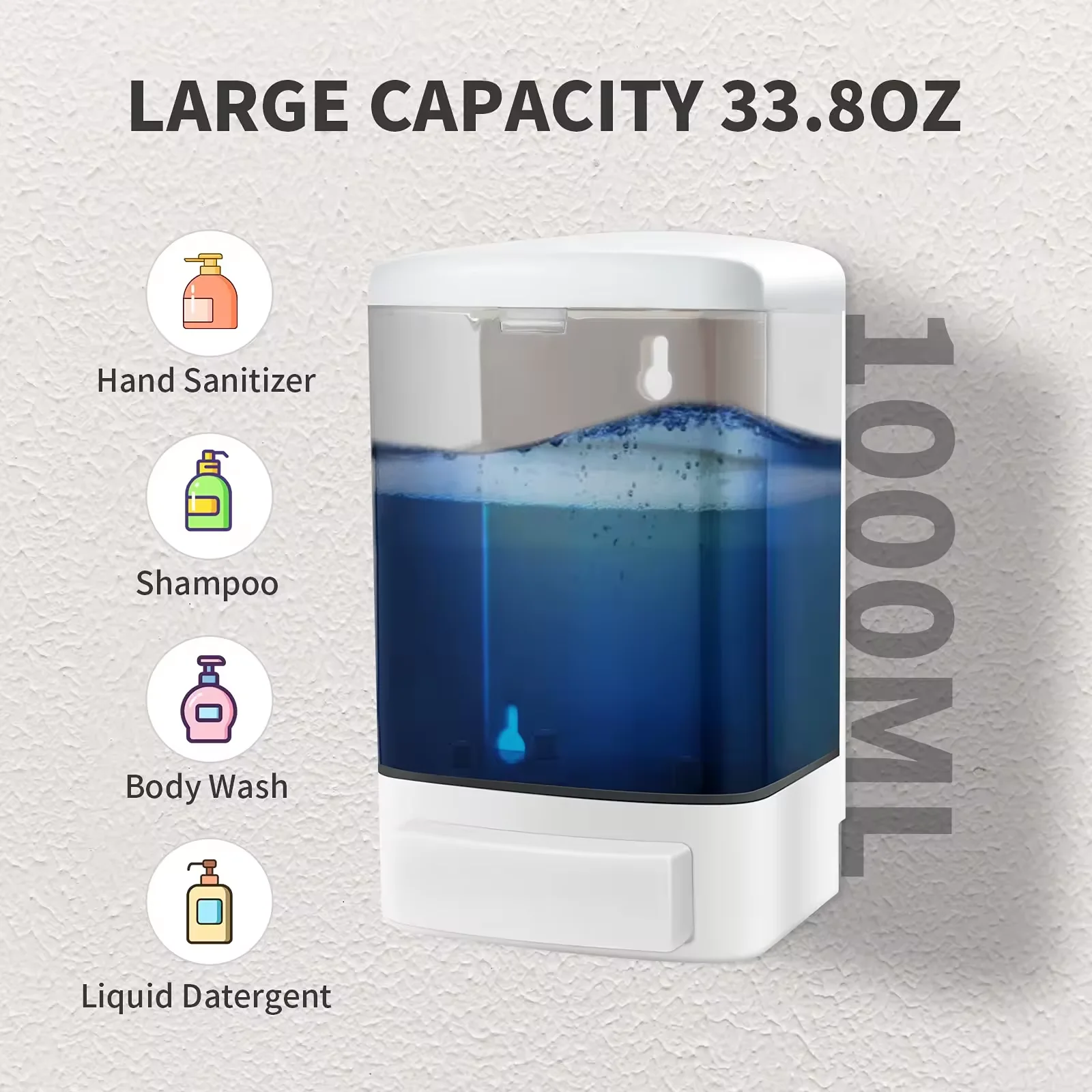 Bathroom Wall Mounted 1000ml Soap Dispenser for Shower Shampoo Conditioner Lotion Dish Home Hotel Manual ABS Hand Soap Dispenser