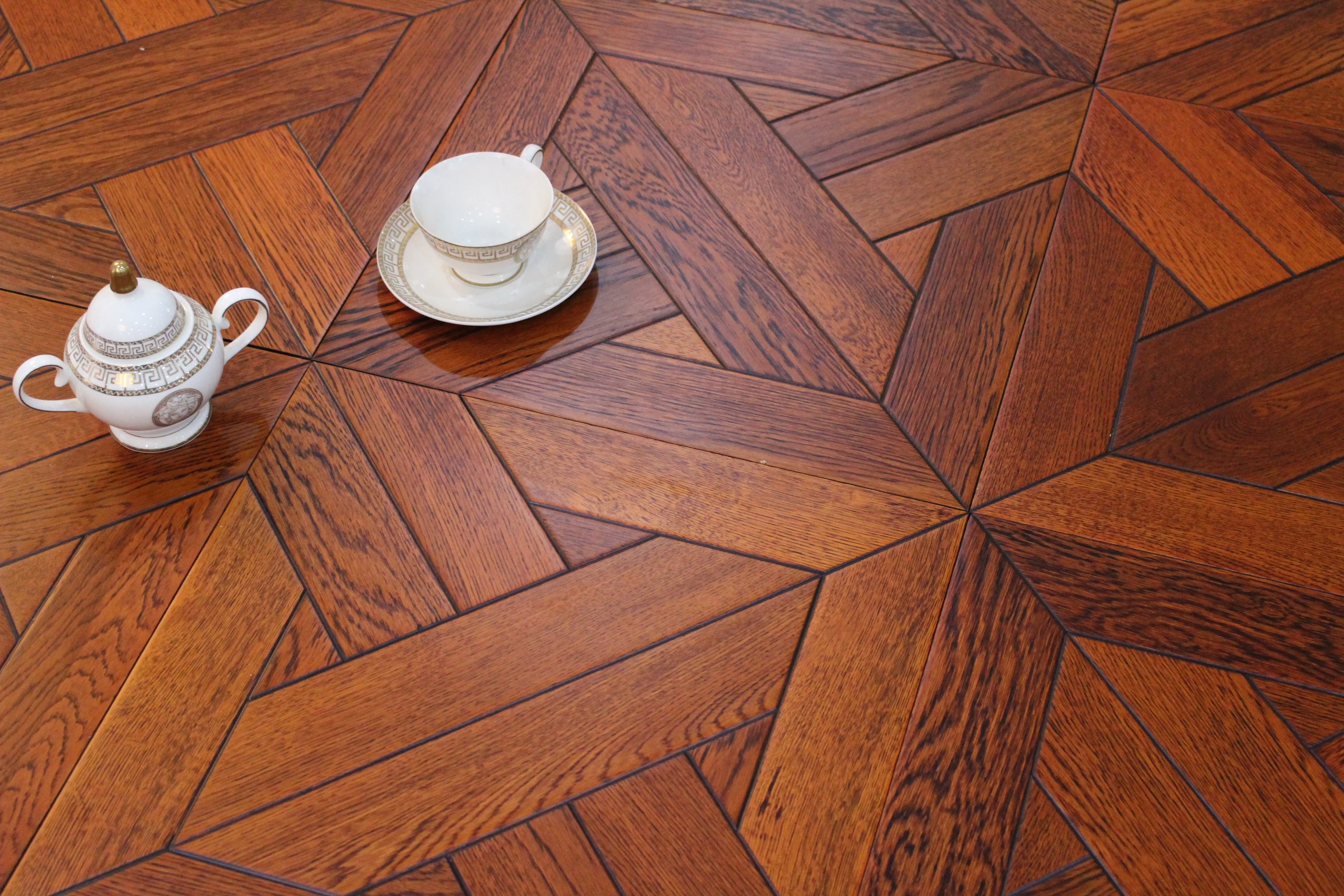American Oak Black Brown  Inlay Art Parquet Flooring