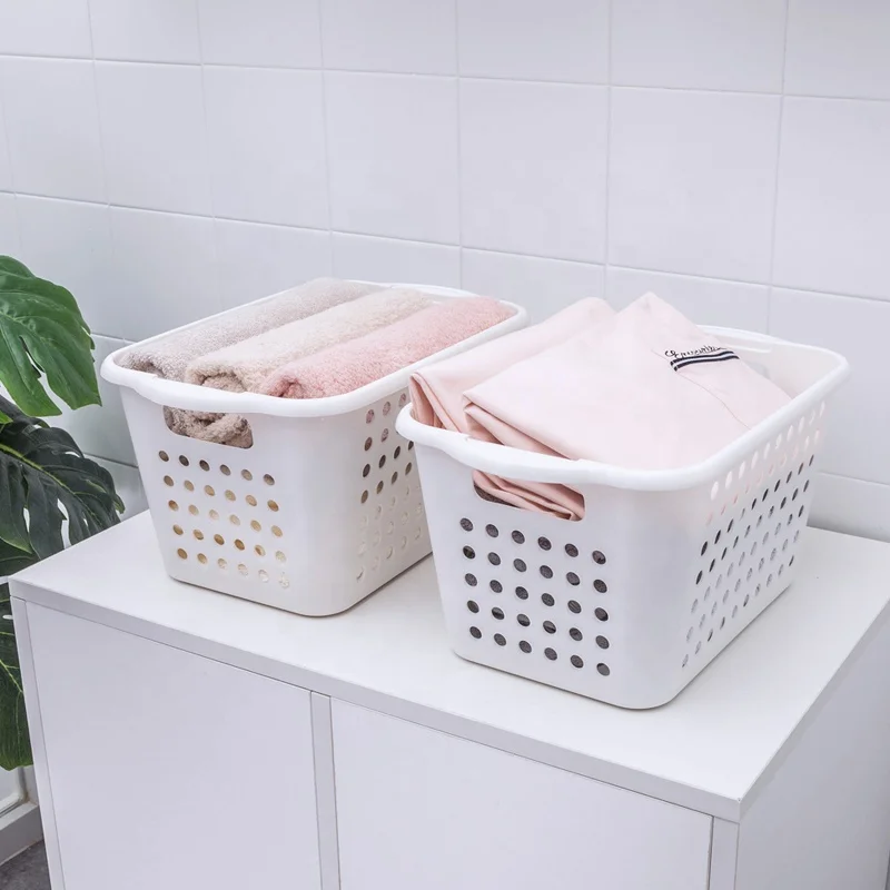 Wholesale  Portable  Plastic Storage Baskets with hollow-out handle