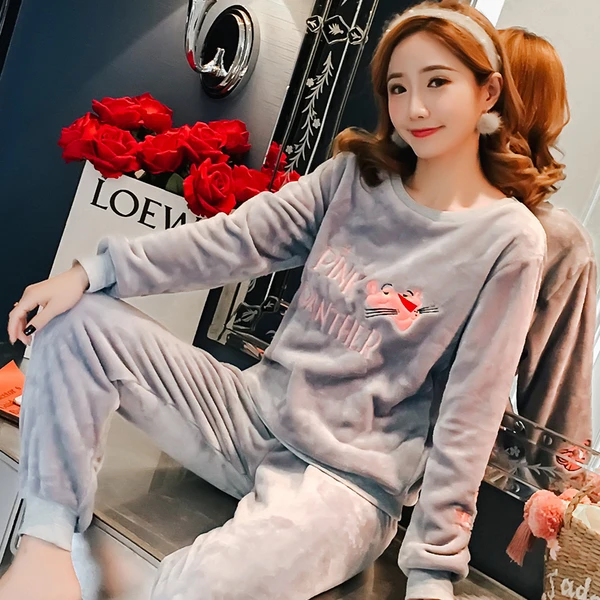 
 Женские пижамные комплекты Kawaii на заказ, одежда для сна, костюм, плотная теплая фланелевая ночная рубашка кораллового цвета, Женская пижама с мультяшными животными  