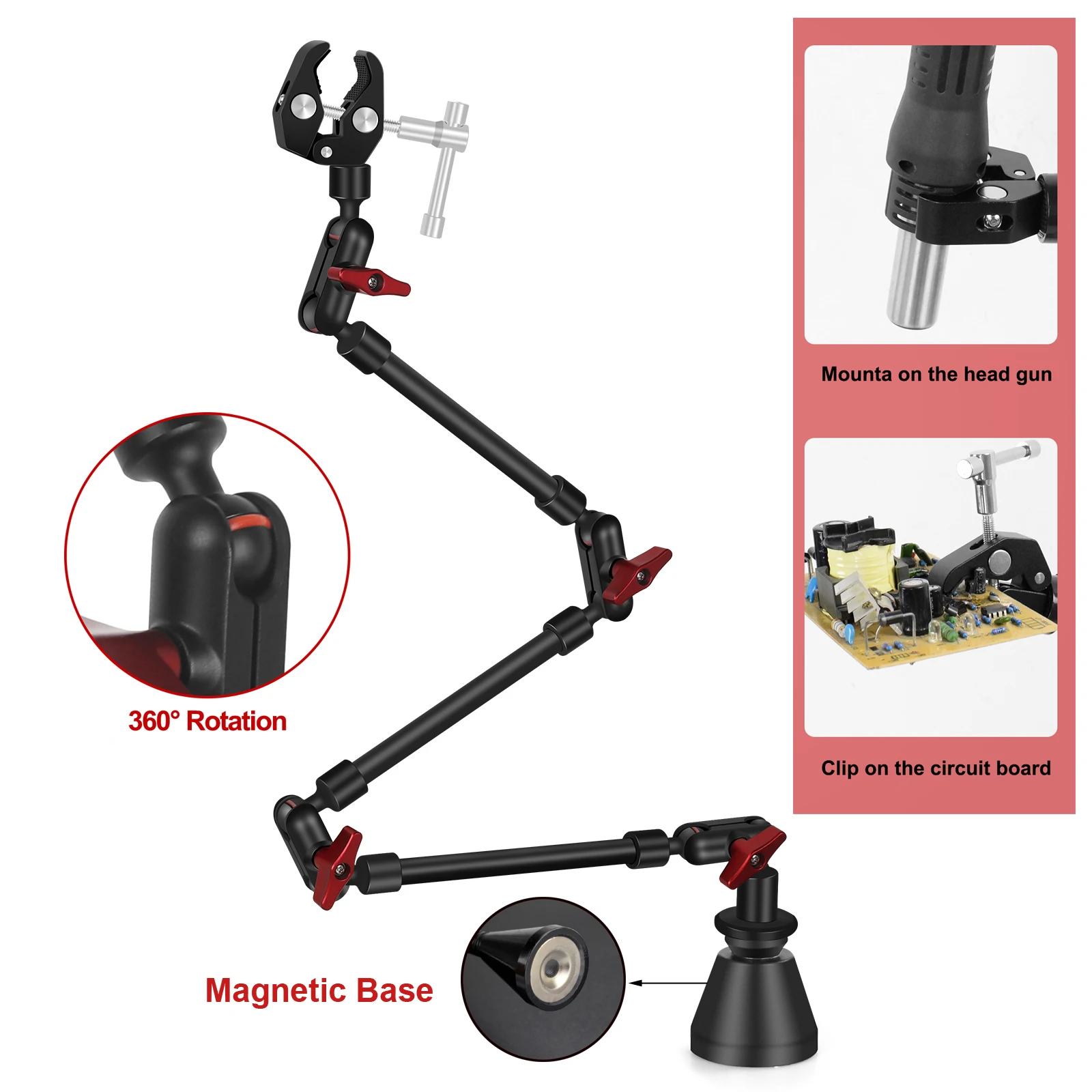 Magnetic Base PCB Holder Welding Third Hand Soldering Tool Adjust Heat Gun Stand Helping Hand Crafts Hobby Workshop Welding Tool