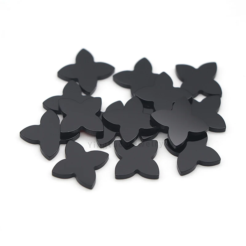 Wholesale Price Natural Black Agate Four Leaf Clover Gemstone Loose Gem for Sale