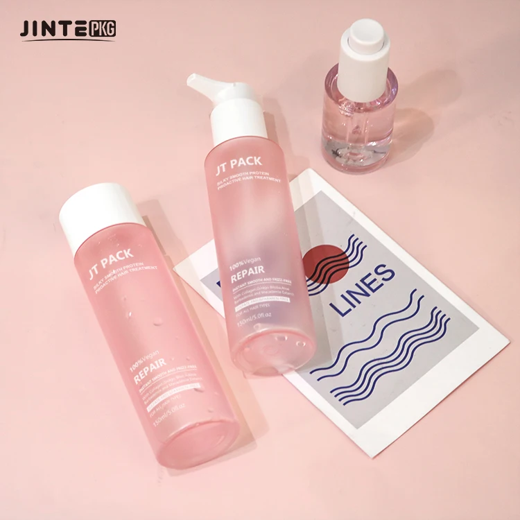 Luxury Skincare Cosmetic Bottle Packaging Custom Frosted Pink 250ml 200ml Body Oil Lotion Bottle White Cap Pump