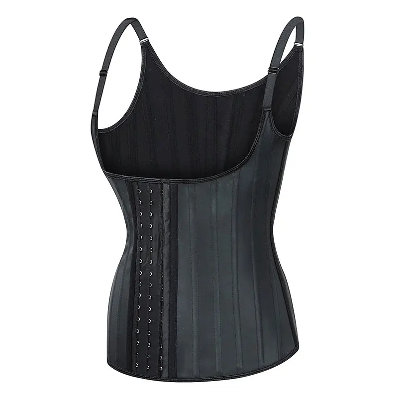 Hot Sale Women Zip Spaghetti Straps Rubber Belt Glossy Latex Shapewear Vest Corset