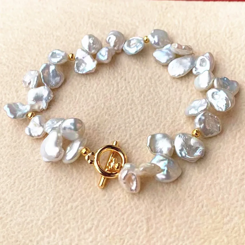 Low MOQ wholesale new design fresh water baroque AAA petal keshi pearl bracelet