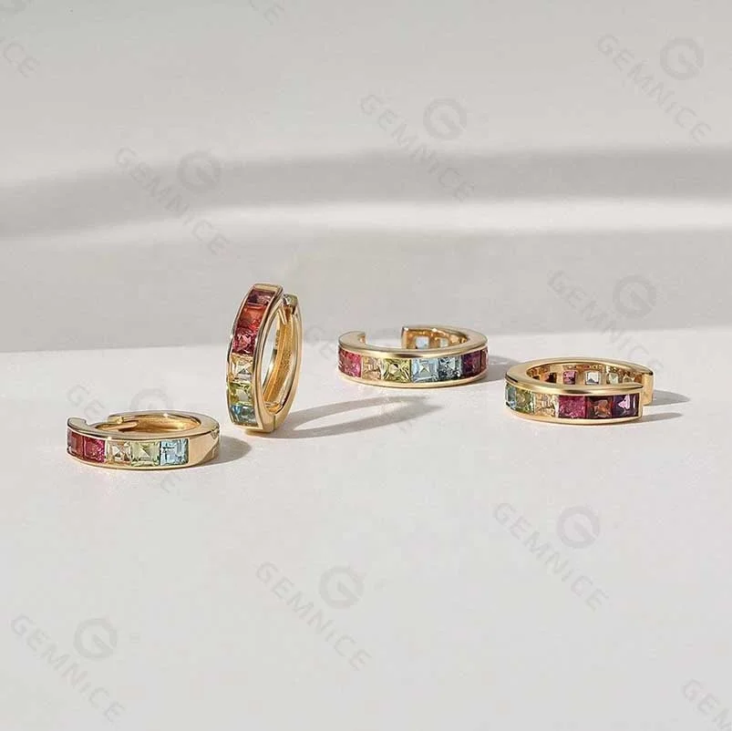 Gemnel 925 sterling silver hoop earrings 18k gold plated mini rainbow diamond fashion hoop earrings