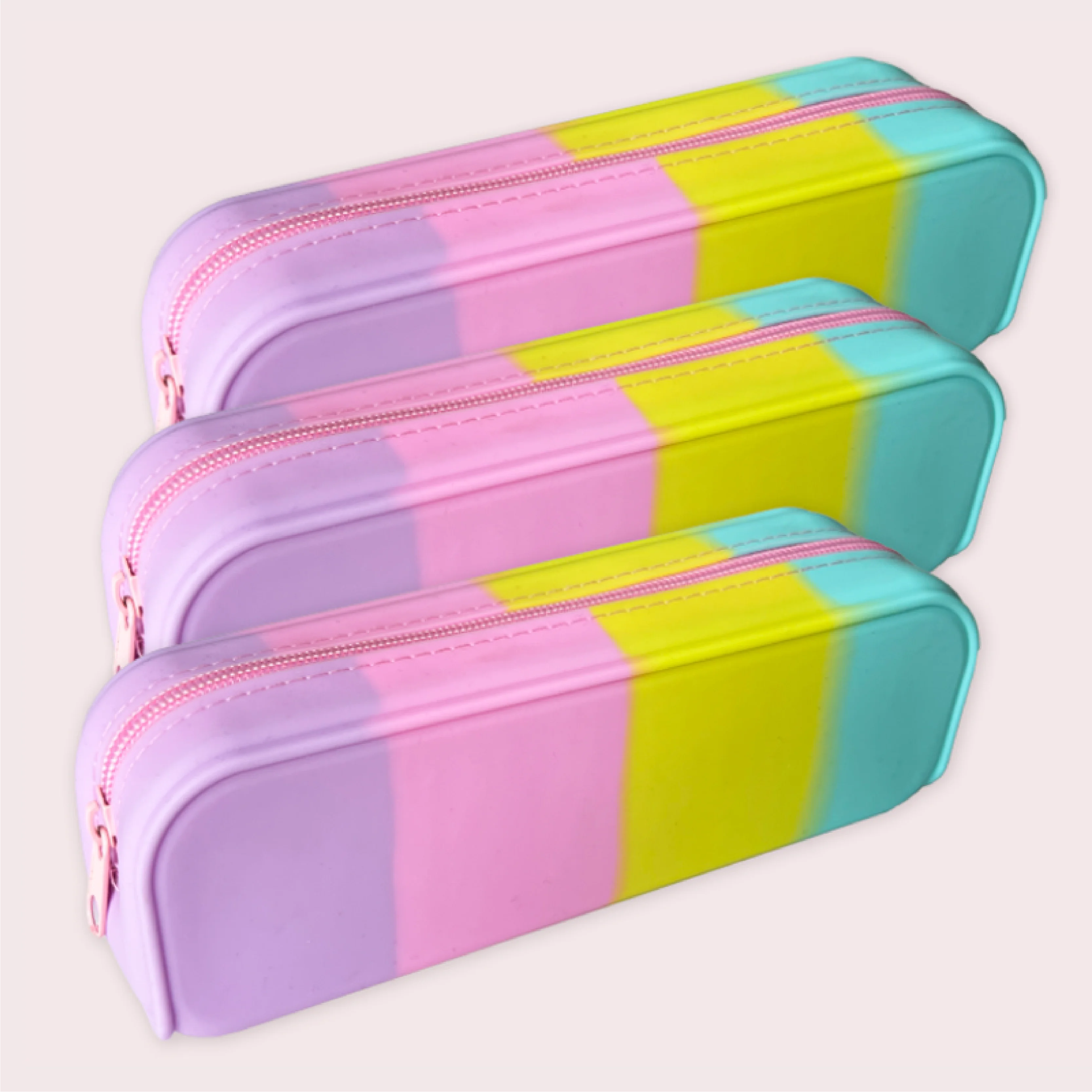 Creative stationery OEM rainbow colorful silicone wholesale waterproof pencil case pen bag