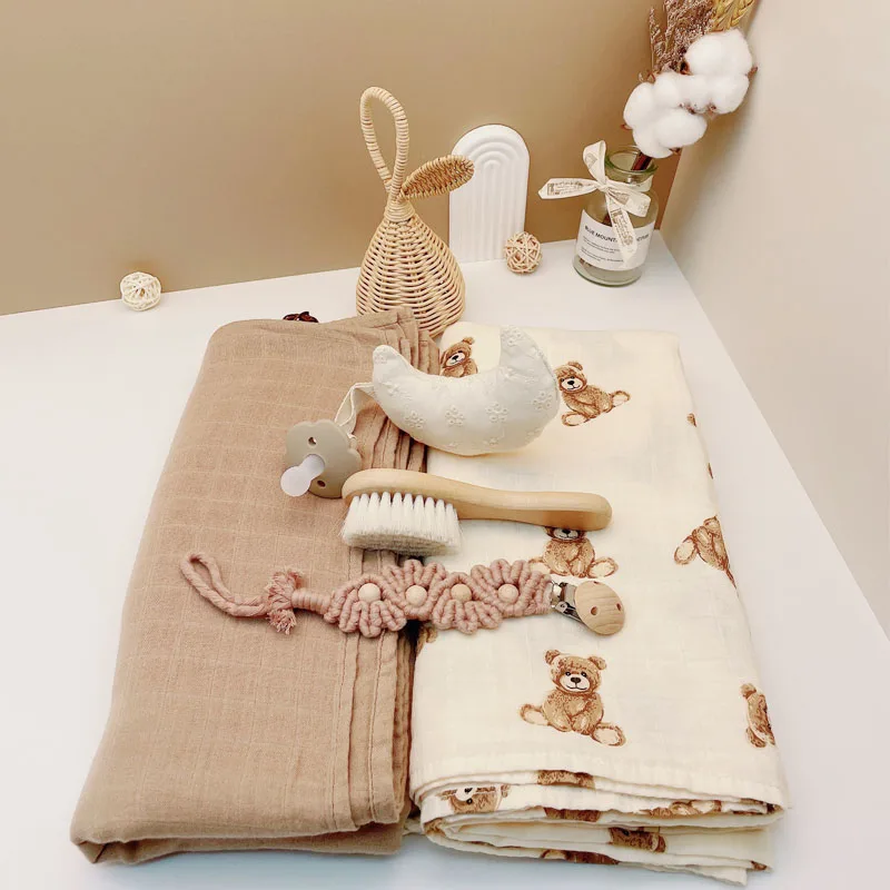 Wholesale Organic Cotton Fabric Baby muslin anti-jumping swaddling clothes 2 layers bamboo swaddle blanket Support customization