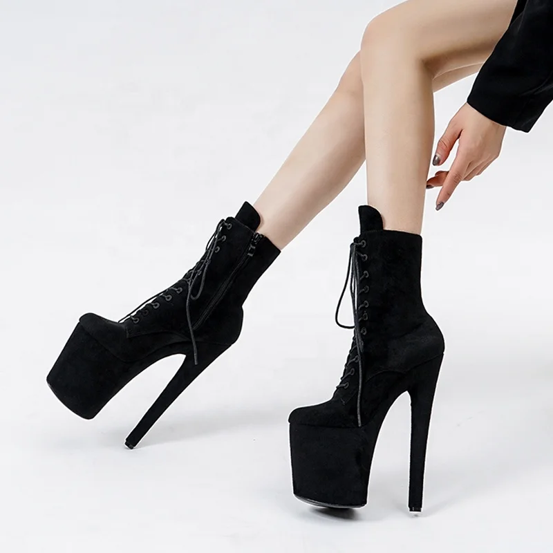 Sexy Black Suede 8 inches 20cm Stripper Pole Dancing Platform Ankle Boots Exotic High Heels Shoes Women EU36-41