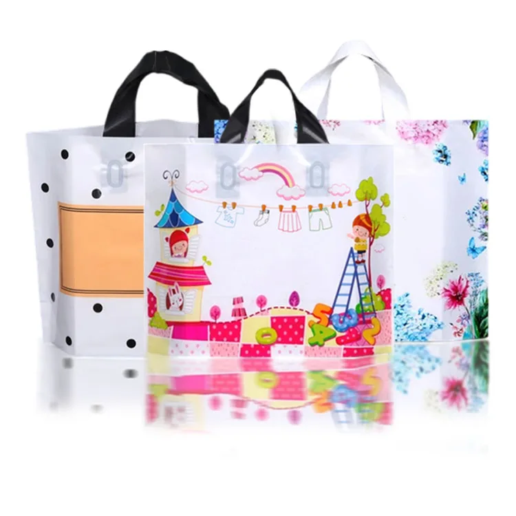 Floral Plastic Shopping Bags Retail Gift Bags With Loop Handle For Customers Boutique Parties Clothing  Packing Favors Goodies