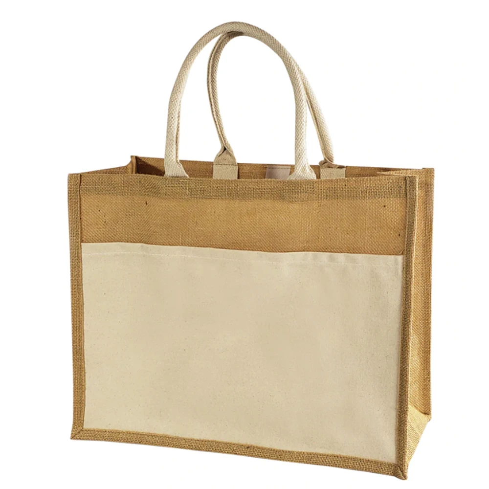 In Stock OEM Eco Friendly Blank Canvas Jute Burlap Pouch Tote Bags Soft Cotton Handles