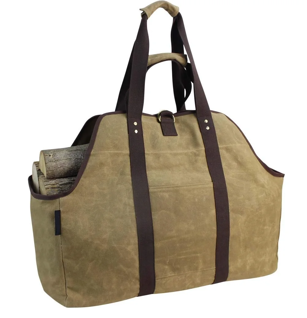 Extra Large Firewood Log Carrier Wood Carrier Bag Heavy Duty Waxed Canvas Firewood Carrier