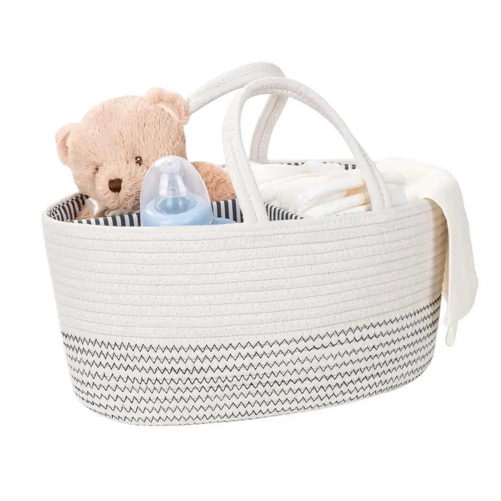 
QJMAX Large Cotton Rope Collapsible Diaper Caddy Organizer With Long Handle 