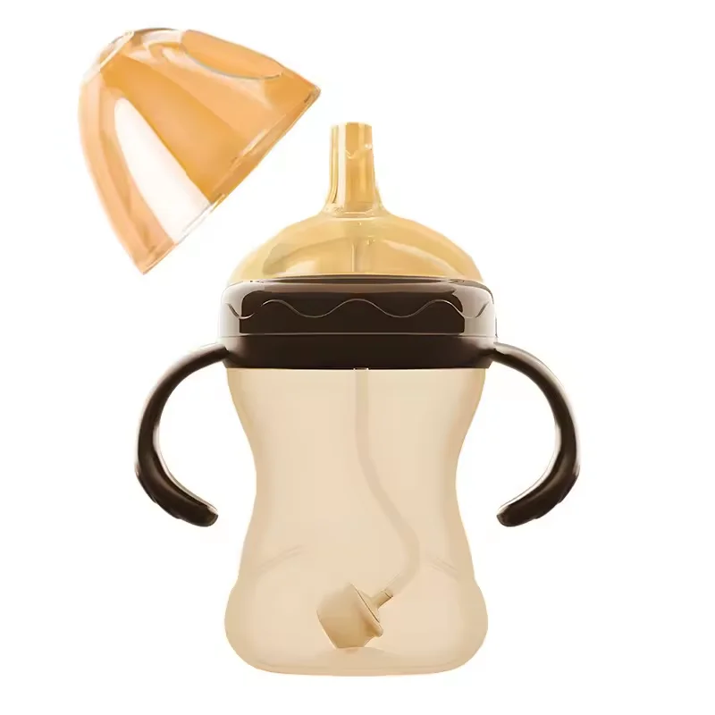 2024polour Unique Design Muti-function 240ml 330ml baby bottles in bulk hands free nano soft silicone bottle BPA FREE 100% Brown