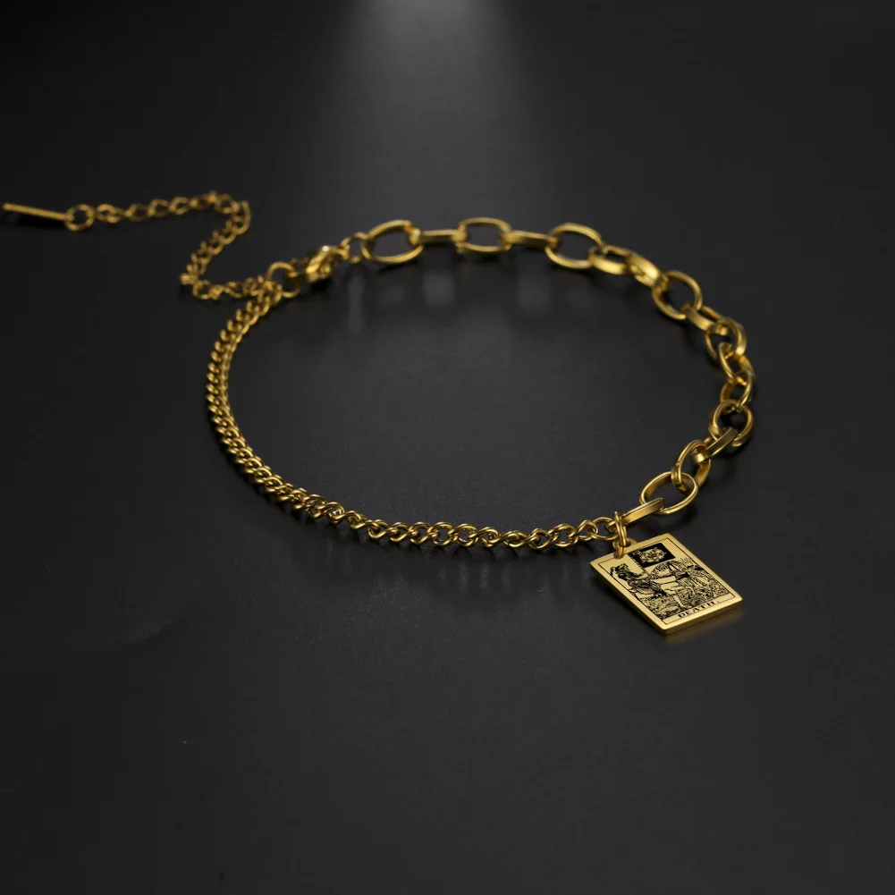 Fashion Stainless Steel Tarot Cards Square Charm Bracelet Gold Plated Good Luck Amulet Jewelry for Men