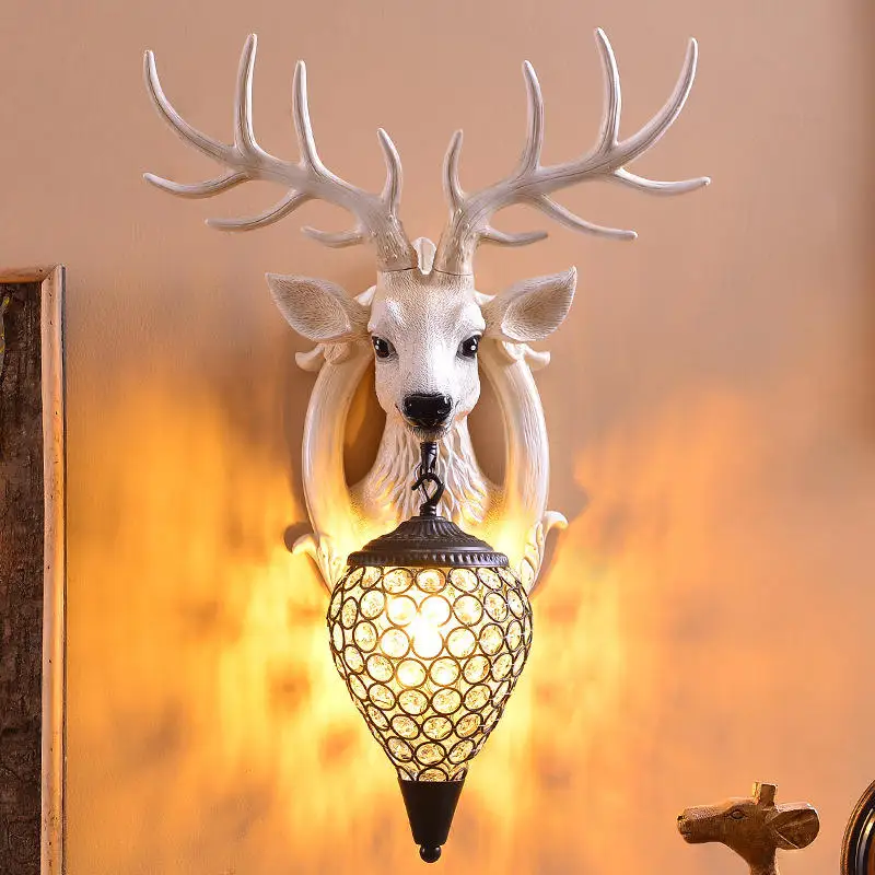 Antlers Deer Head American Country Retro Style Environmental Resin Indoor Led Wall Lamps