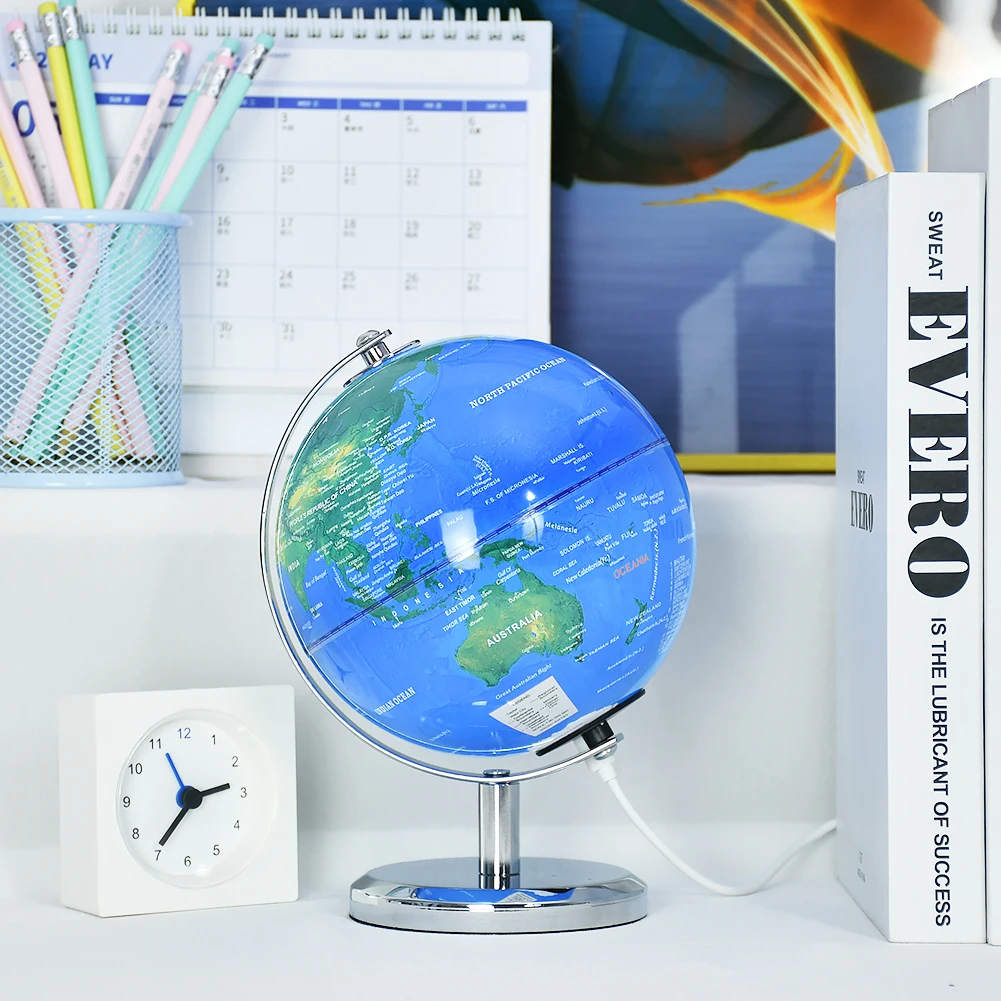 14CM metal frame plastic geography education globe earth world map globe light lamp for decor kids teaching tool
