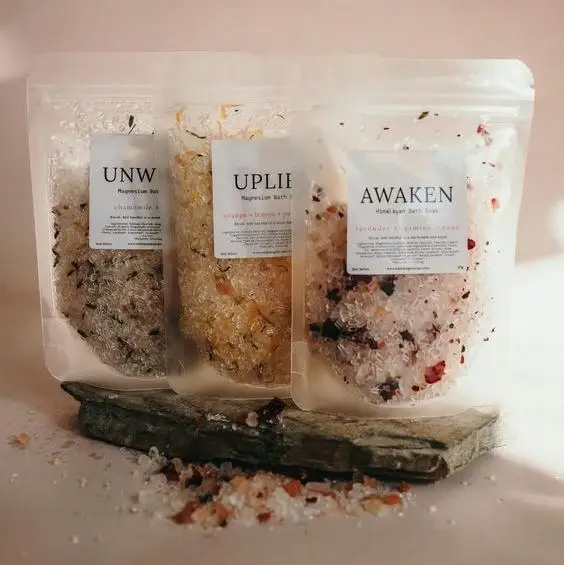 Factory Private Label Lavender Essential Oil Dried Lavender Buds Epsom Salt Dead Sea Salt Bag Package Bath Salt