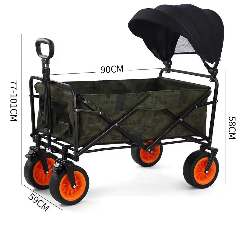Folding Wagon Cart Portable Large Capacity Beach Camp Trolley Heavy Duty Utility Collapsible Wagon With All-Terrain Wheels